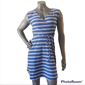 Talbots Modal Cotton Blue Striped V-Neck Wrap Fit & Flare Mini Dress‎ Size P/XS